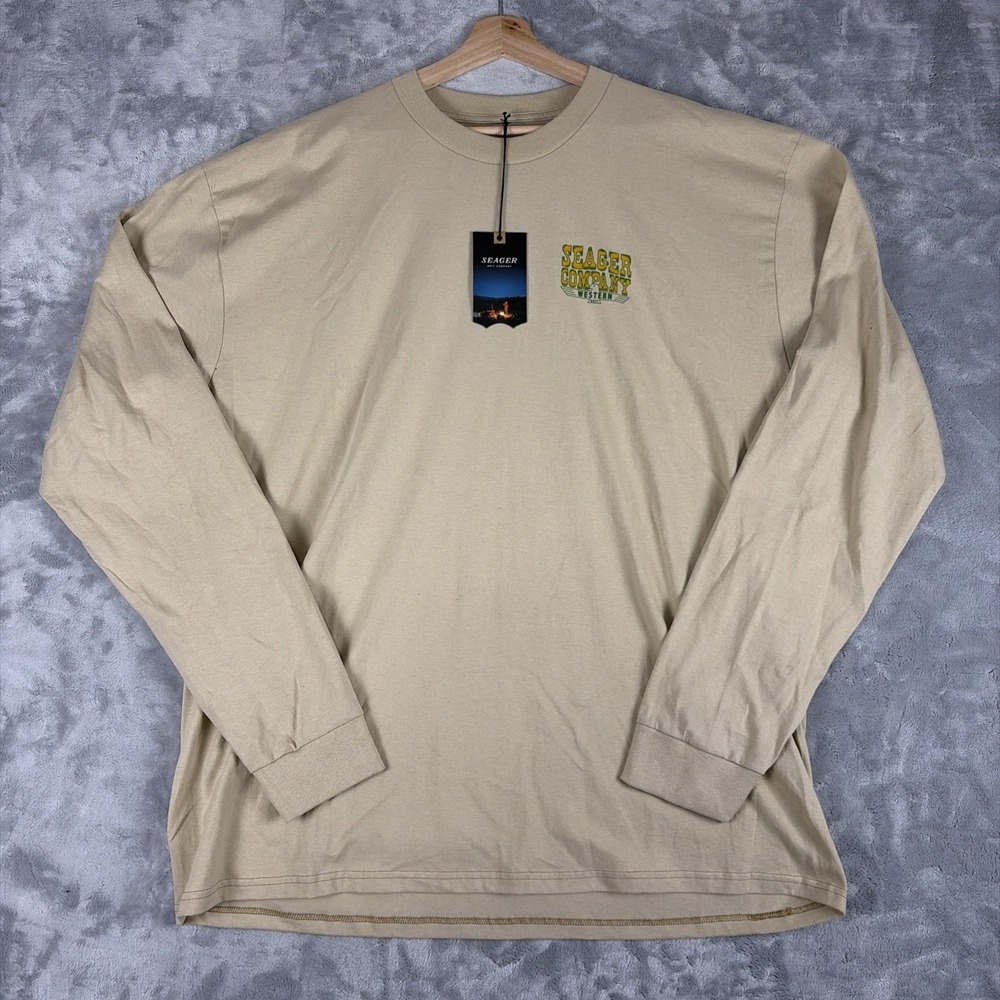 Seager Brand Long Sleeve Western Men's Rattler T Shirt Size 2XL Cream Cotton NWT